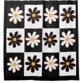 Rideaux De Douche Fleur Faisée Florale Noire Et Blanc (Devant)