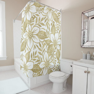 Rideaux De Douche Fleur florale moderne or