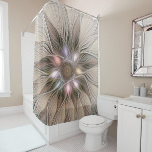 Rideaux De Douche Fleur joyeuse abstraite beige marron floral fracta