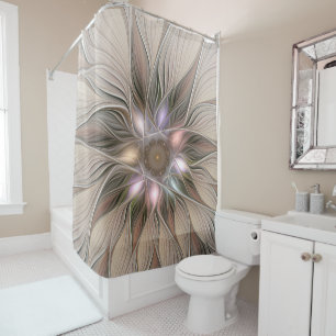 Rideaux De Douche Fleur joyeuse abstraite beige marron floral fracta