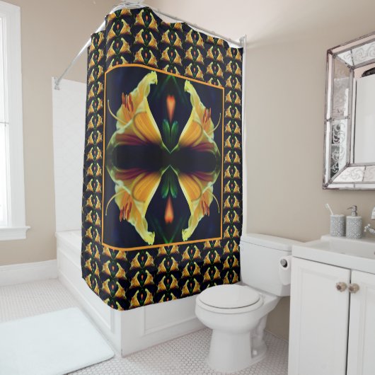 Rideaux De Douche Fleur Lys Jaune intense Motif d'art Abstrait (En situation)