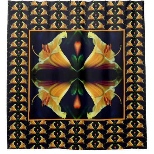 Rideaux De Douche Fleur Lys Jaune intense Motif d'art Abstrait (Devant)