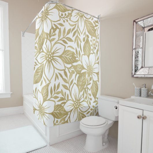 Rideaux De Douche Fleur Moderne Dorée en Fleur (En situation)