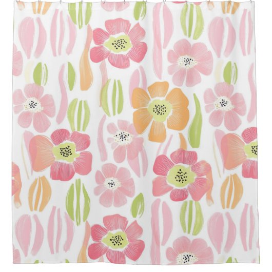 Rideaux De Douche Fleur pastel rétro (1) (Devant)