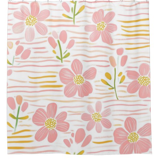 Rideaux De Douche Fleur pastel rétro (6) (Devant)