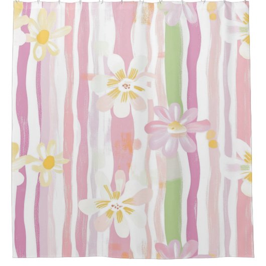 Rideaux De Douche Fleur pastel rétro (9) (Devant)