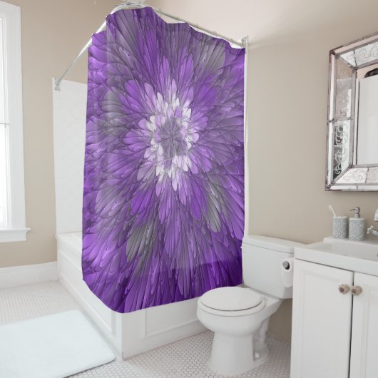 Rideaux De Douche Fleur psychédélique violette Abstraite Fractal Art (En situation)