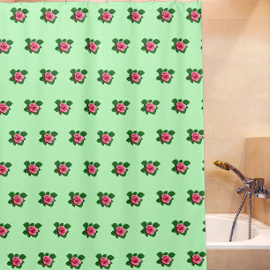 Rideaux De Douche Fleur rose rose Motif sans couture sur vert clair