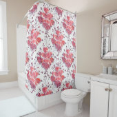 Rideaux De Douche Fleur rouge rose sur blanc. (En situation)