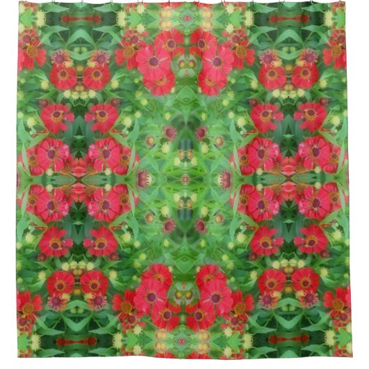Rideaux De Douche Fleur rouge Zinnia de fond Motif Abstrait (Devant)