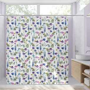 Rideaux De Douche Fleur sauvage aquarelle bleu violet