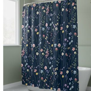 Rideaux De Douche Fleur sauvage aquarelle bleue
