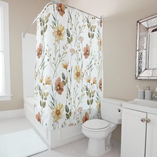 Rideaux De Douche Fleur sauvage aquarelle boho