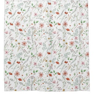 Rideaux De Douche Fleur sauvage aquarelle boho vintage motif floral