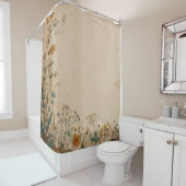 Rideaux De Douche Fleur sauvage bohème rustique bordure beige (En situation)