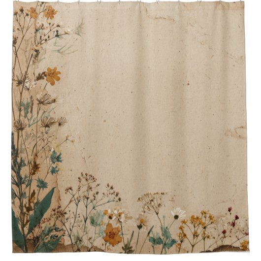 Rideaux De Douche Fleur sauvage bohème rustique bordure beige (Devant)