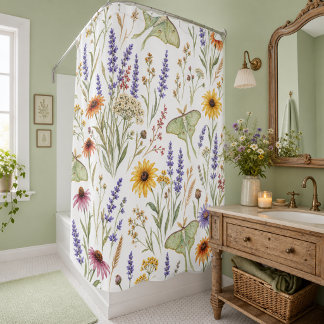 Rideaux De Douche Fleur sauvage botanique jaune et violet floral