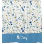 Rideaux De Douche Fleur sauvage d'aquarelle bleu violet (Devant)