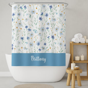 Rideaux De Douche Fleur sauvage d'aquarelle bleu violet