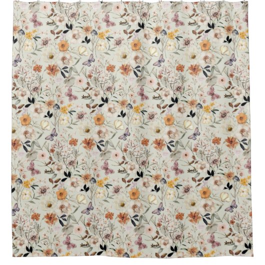 Rideaux De Douche Fleur sauvage de papillon Boho (Devant)