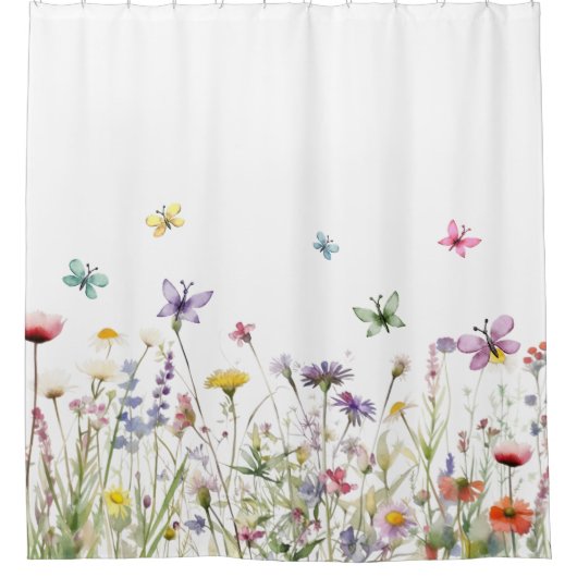 Rideaux De Douche Fleur sauvage et papillons (Devant)