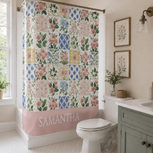 Rideaux De Douche Fleur Sauvage Rose Aquarelle Nom Floral