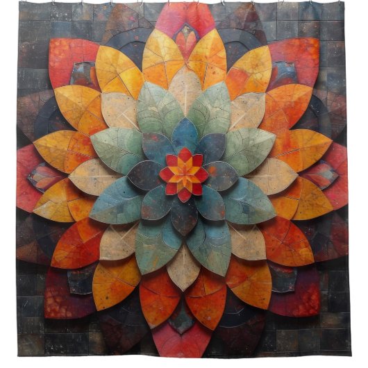 Rideaux De Douche Fleur texturée Mandala Art (Devant)