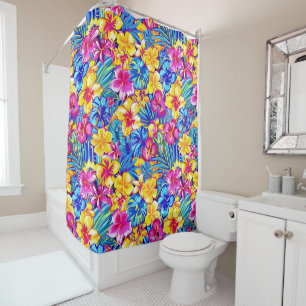 Rideaux De Douche Fleur tropicale hawaïenne colorée de palmier