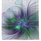 Rideaux De Douche Fleur verte abstraite moderne fractale violette (Devant)