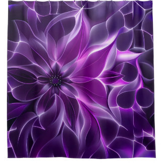 Rideaux De Douche Fleur violette profonde fractale hypnotique