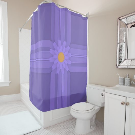 Rideaux De Douche Fleur Violette Simple sur Croix Moderne (En situation)