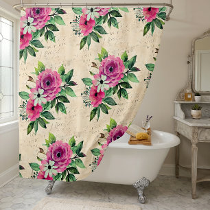 Rideaux De Douche Fleuris Vintage Shabby Chic