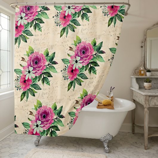 Rideaux De Douche Fleuris Vintage Shabby Chic