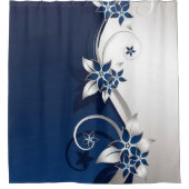 Rideaux De Douche Fleurs 3D bleu et blanc (Devant)