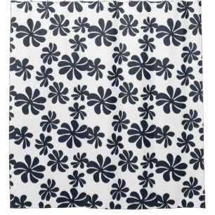 Rideaux De Douche Fleurs à boulettes bleu marine avec couleur arrièr