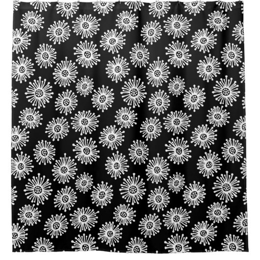 Rideaux De Douche Fleurs à main - Blanc sur Noir (Devant)