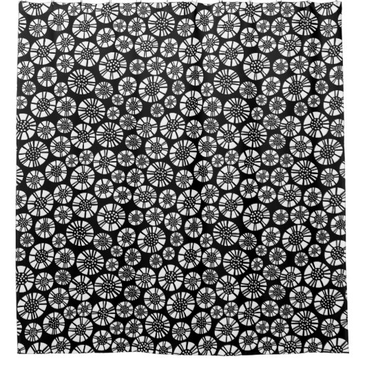 Rideaux De Douche Fleurs Abstraites 031023 - Blanc sur noir (Devant)
