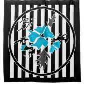Rideaux De Douche Fleurs abstraites bleues floral blanc noir (Devant)
