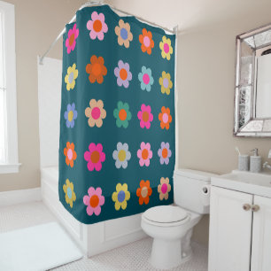 Rideaux De Douche Fleurs Abstraites colorées Marine Bleu Retro Flora