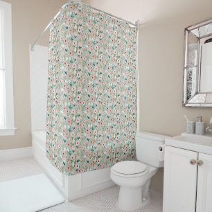 Rideaux De Douche Fleurs aquarelles rose vert Grandmillennial 