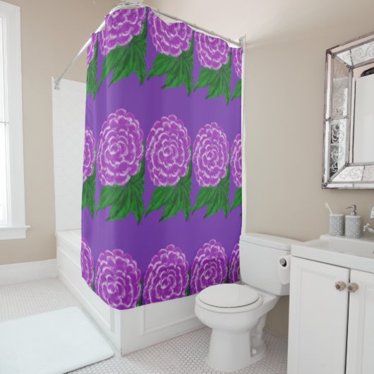 Rideaux De Douche Fleurs aquarelles violettes blanches (En situation)