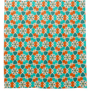 Rideaux De Douche Fleurs, Arbres et Ninja Étoiles Orange et Turquois