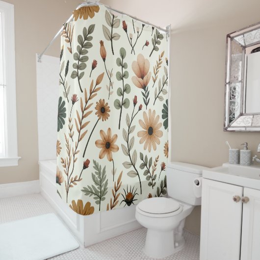 Rideaux De Douche Fleurs beiges et Boho Brown (En situation)