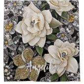 Rideaux De Douche Fleurs blanches avec Parties scintillant et nom pe (Devant)