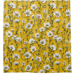 Rideaux De Douche Fleurs blanches Élégant Floral Minimaliste Salle d