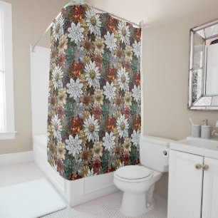 Rideaux De Douche Fleurs blanches en or rouge