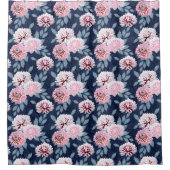 Rideaux De Douche Fleurs blanches et roses sur bleu foncé. (Devant)