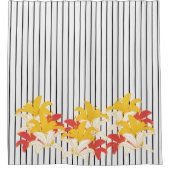 Rideaux De Douche Fleurs blanches jaunes oranges Blancs noirs (Devant)