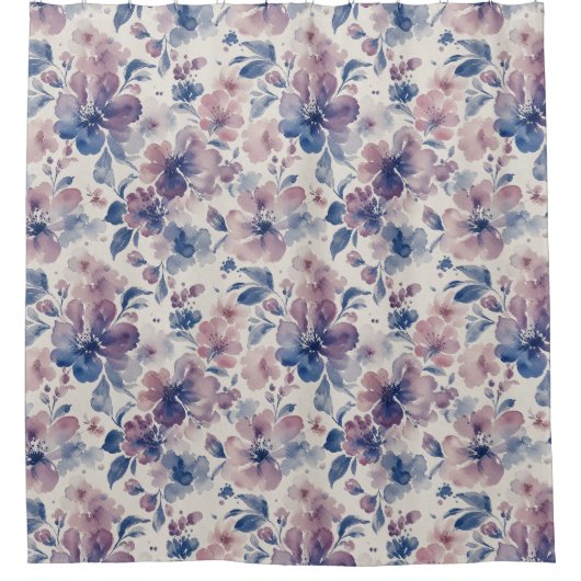 Rideaux De Douche Fleurs bleues classiques aquarelle (Devant)