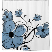 Rideaux De Douche Fleurs bleues et noires modernes (Devant)